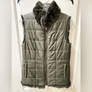 Genuine Rex Rabbit Reversible Olive Green Vest by Linda Roberts